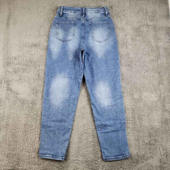 YMI Dream Fit High Waist Ankle Mom Jeans Womens JR's 7/28 Distressed Patched Y2K - Picture 2 of 10